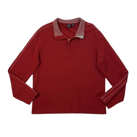 Boss Hugo Sweater Mens XL Extra Large Rich Red Cotton Snap Button Regular Fit - Picture 1 of 11